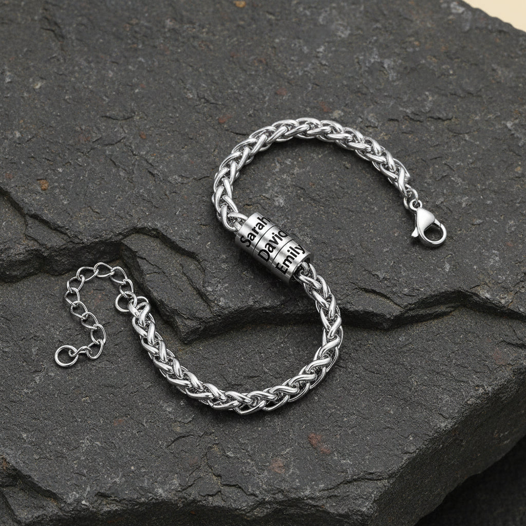 Custom Name Engraved Stainless Steel Wheat Chain Bracelet