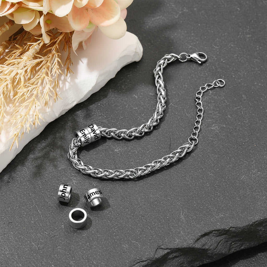 Individuell geflochtenes schwarzes graviertes Lederarmband für Männer