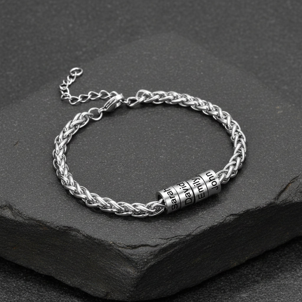 Individuell geflochtenes schwarzes graviertes Lederarmband für Männer