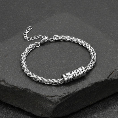 Individuell geflochtenes schwarzes graviertes Lederarmband für Männer