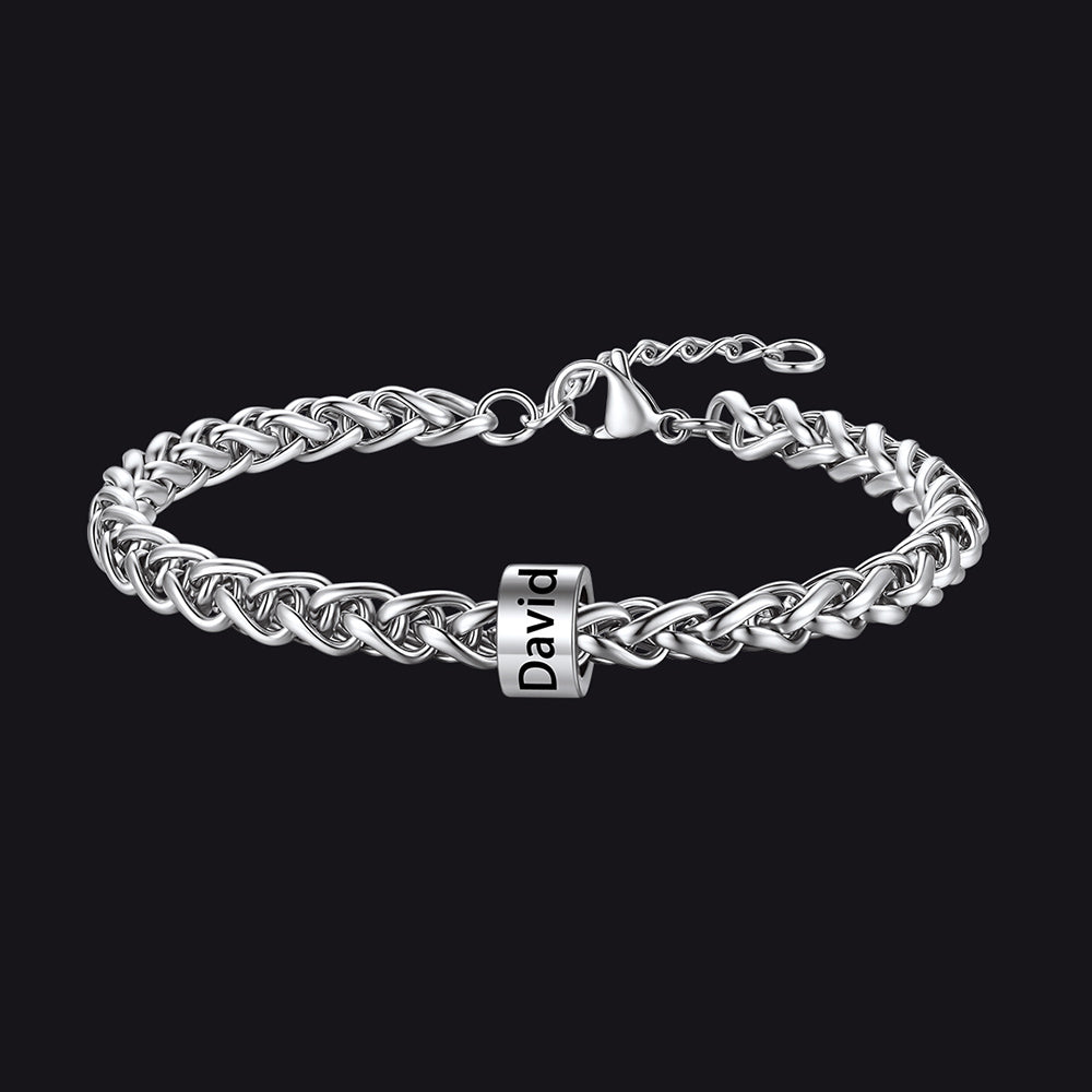 Individuell geflochtenes schwarzes graviertes Lederarmband für Männer