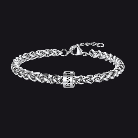 Custom Name Engraved Stainless Steel Wheat Chain Bracelet Gift for Menimg