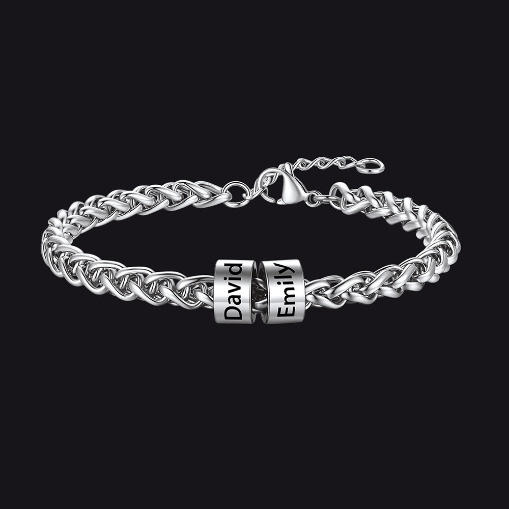 Individuell geflochtenes schwarzes graviertes Lederarmband für Männer