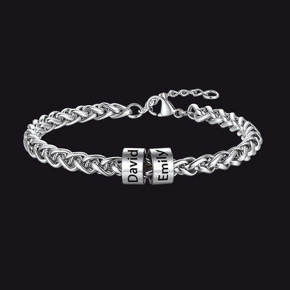 Individuell geflochtenes schwarzes graviertes Lederarmband für Männer