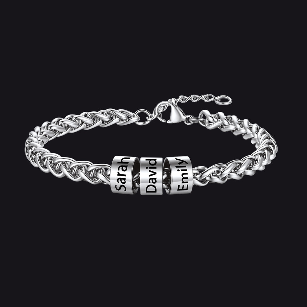Individuell geflochtenes schwarzes graviertes Lederarmband für Männer