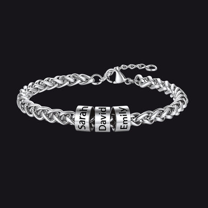 Individuell geflochtenes schwarzes graviertes Lederarmband für Männer