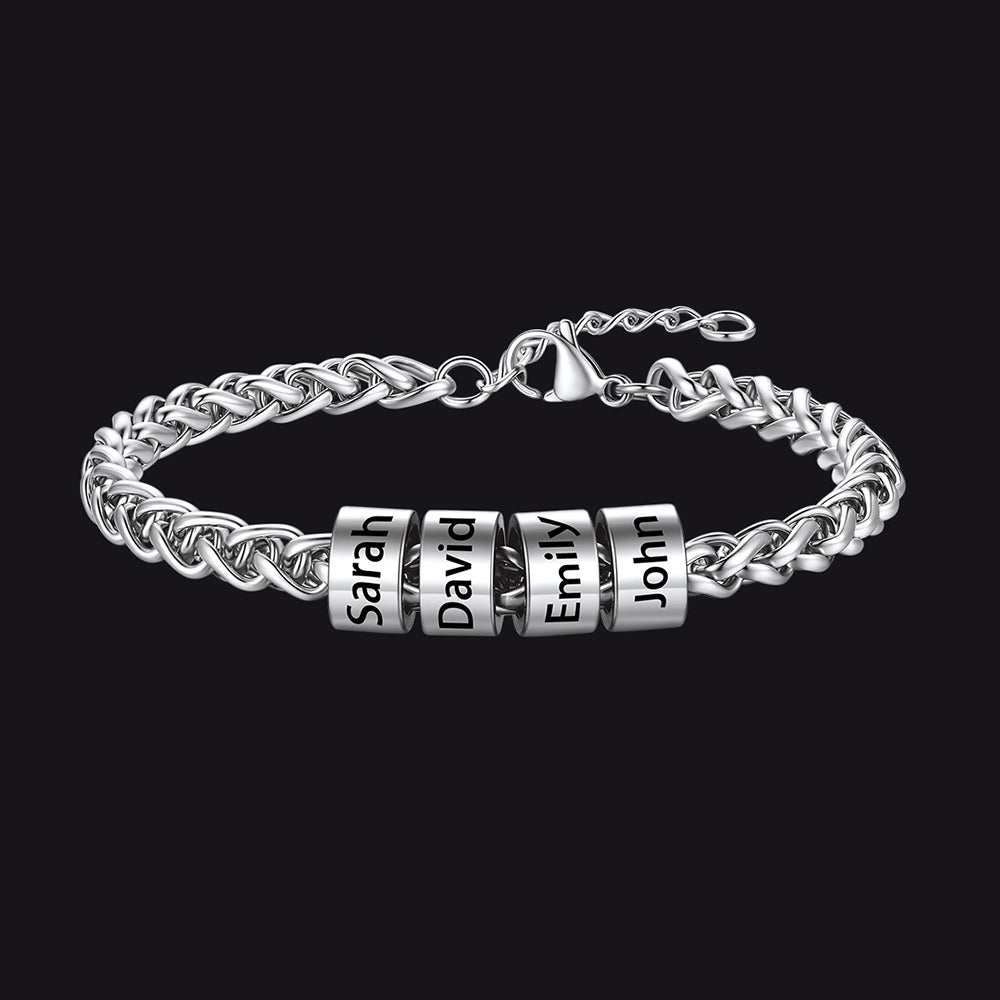 Individuell geflochtenes schwarzes graviertes Lederarmband für Männer