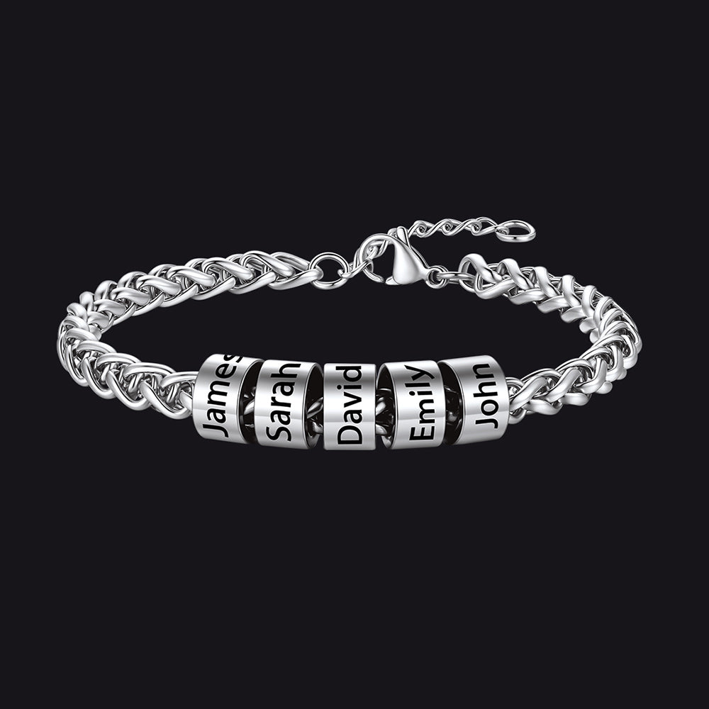 Individuell geflochtenes schwarzes graviertes Lederarmband für Männer