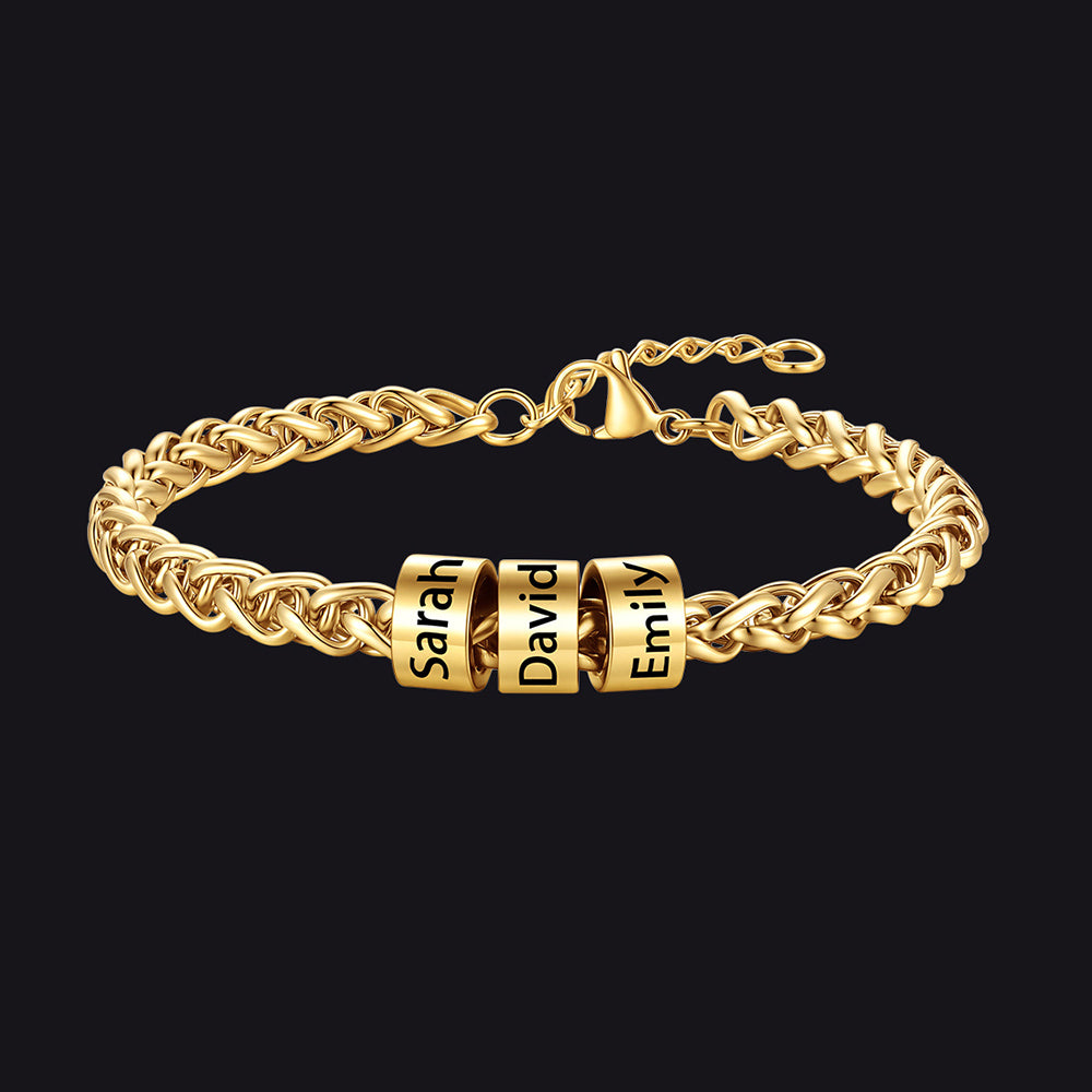 Individuell geflochtenes schwarzes graviertes Lederarmband für Männer