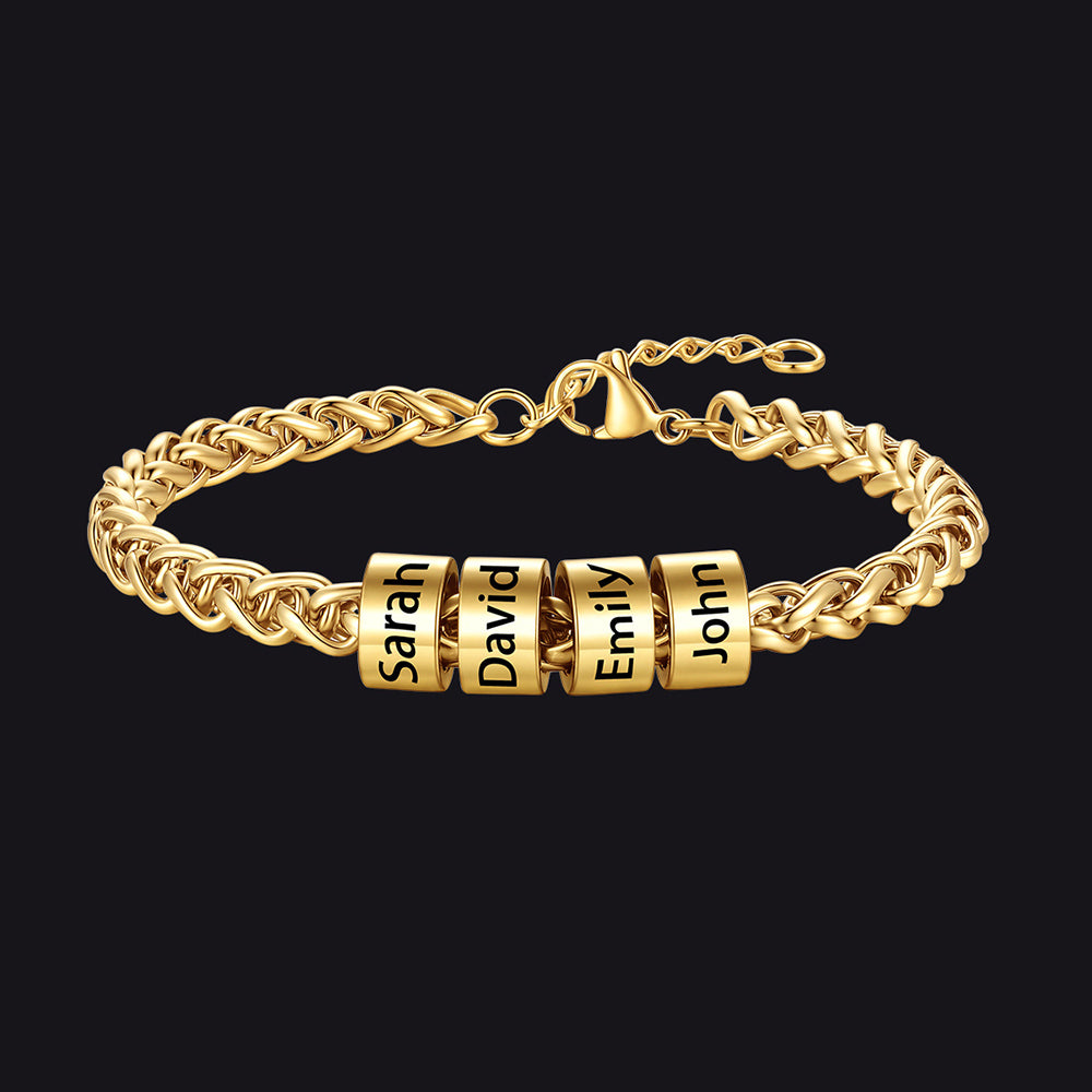 Individuell geflochtenes schwarzes graviertes Lederarmband für Männer