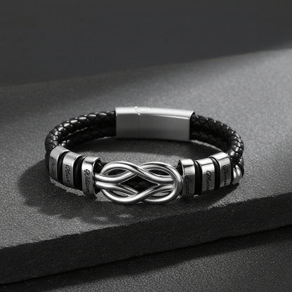 Custom Engraved Names Infinity Love Knot Leather Bracelet for Men Couple