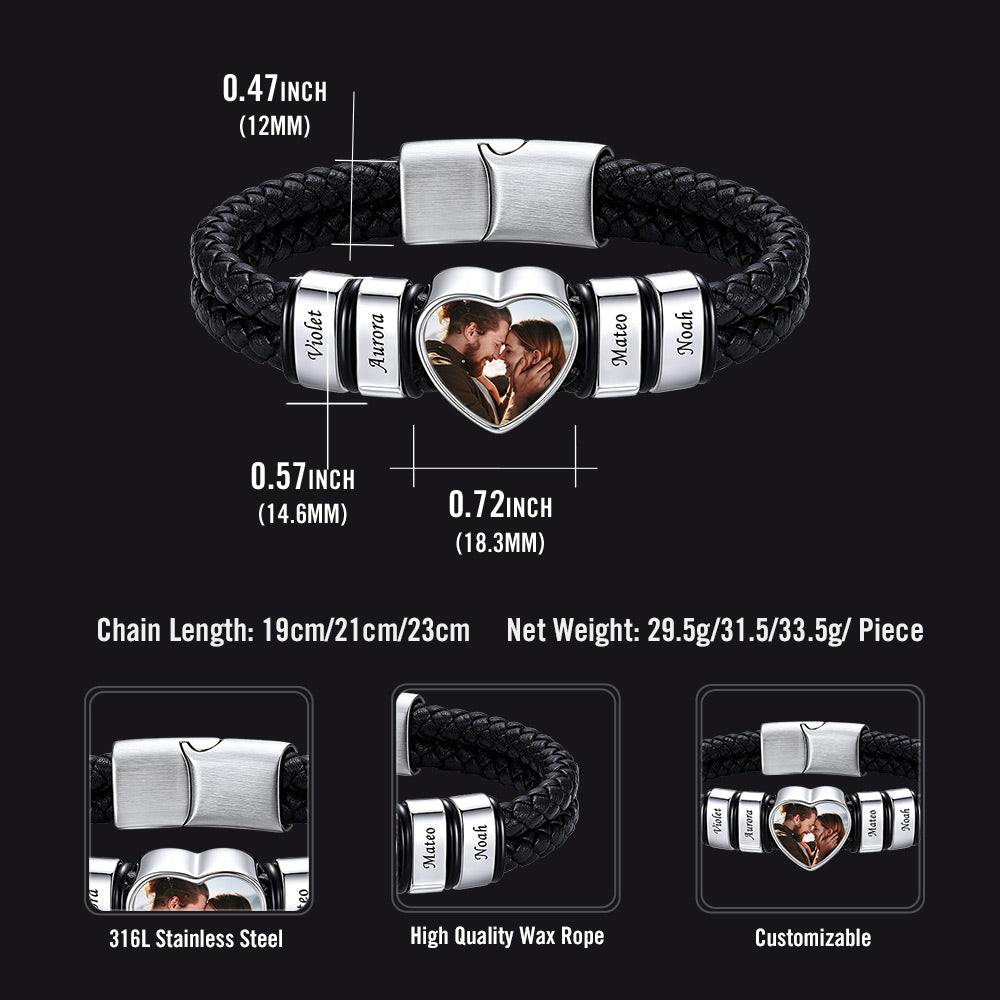 ustom heart photo leather bracelet size guide