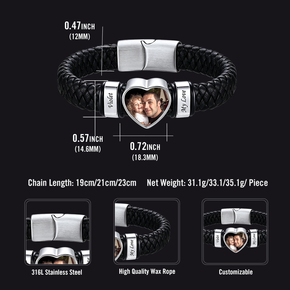 Custom heart photo leather bracelet size chart