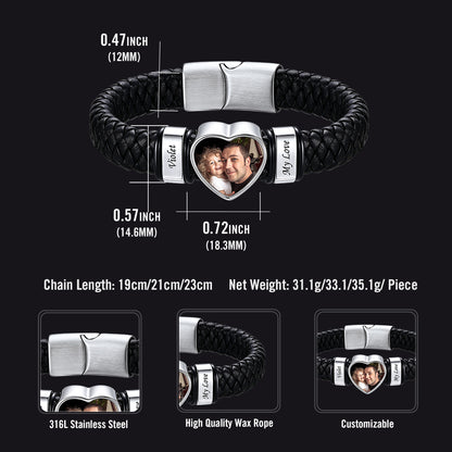 Custom heart photo leather bracelet size chart