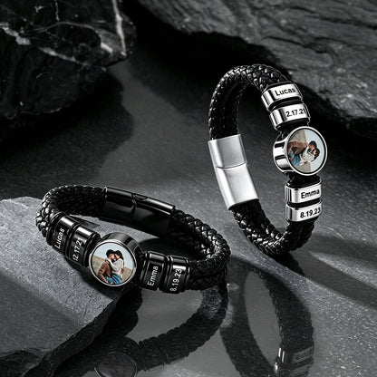 Custom photo name leather bracelets in multiple color options