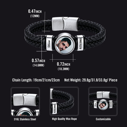 Custom photo name leather bracelet size chart