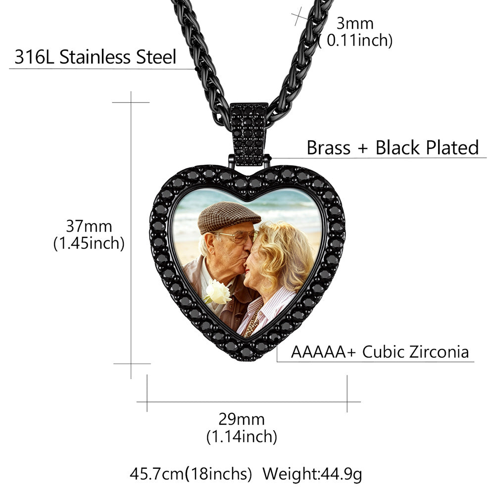 Custom photo heart necklace with cubic zirconia size chart 