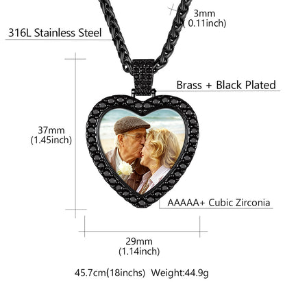 Custom photo heart necklace with cubic zirconia size chart 