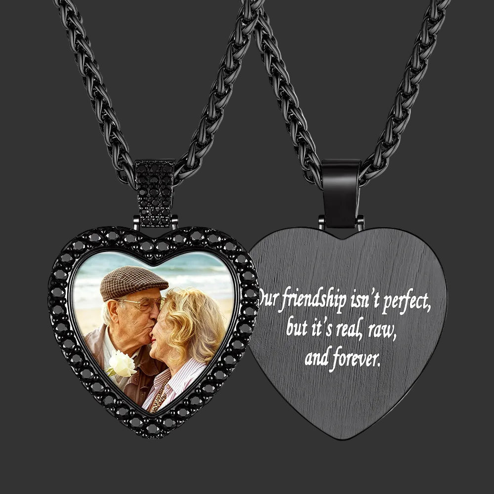 Custom Photo Heart Shape Necklace with Cubic Zirconia 