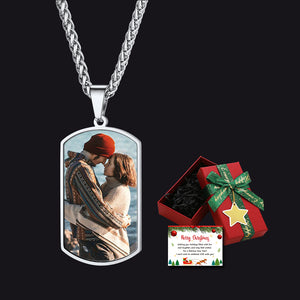 Custom Photo Dog Tag Necklace with Christmas Gift Box & Card