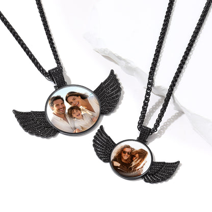Small vs large custom picture angel wings pendant size comparison