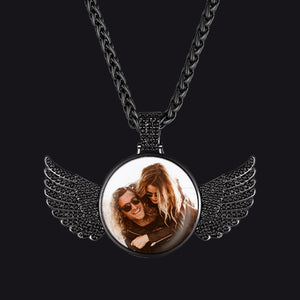 Custom Picture Pendant Angel Wings Necklace with CZ for Men Women