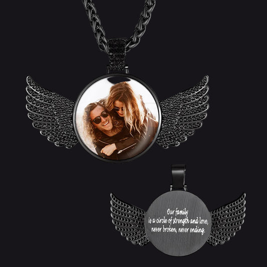 Custom Picture Pendant Angel Wings Necklace with CZ for Men Womenimg
