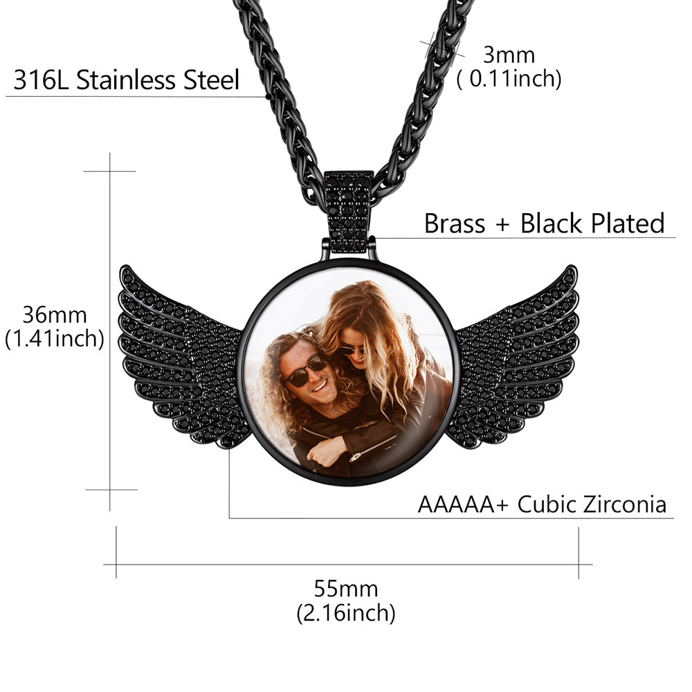 Custom picture angel wings necklace small size chart