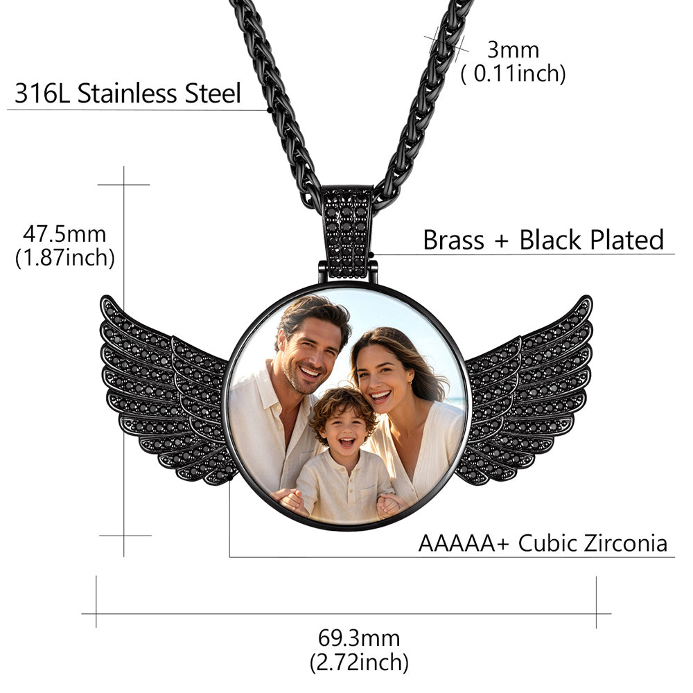Custom photo angel wings pendant large size diagram