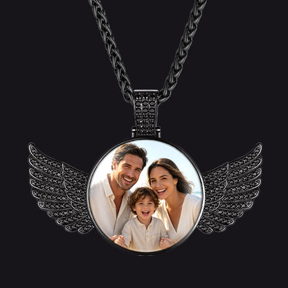 Custom Picture Pendant Angel Wings Necklace with CZ for Men Women