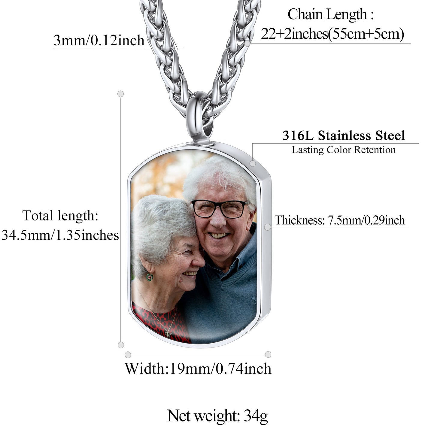 Custom Fingerprint Cremation Picture Urn Dog Tag Necklace