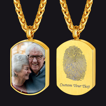 Custom Fingerprint Cremation Picture Urn Dog Tag Necklace