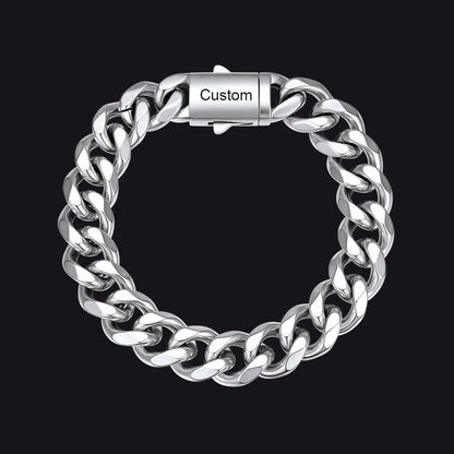 Steel / 23cm / 12mm Custom Text Chunky Cuban Link Chain Bracelets Gift For Men