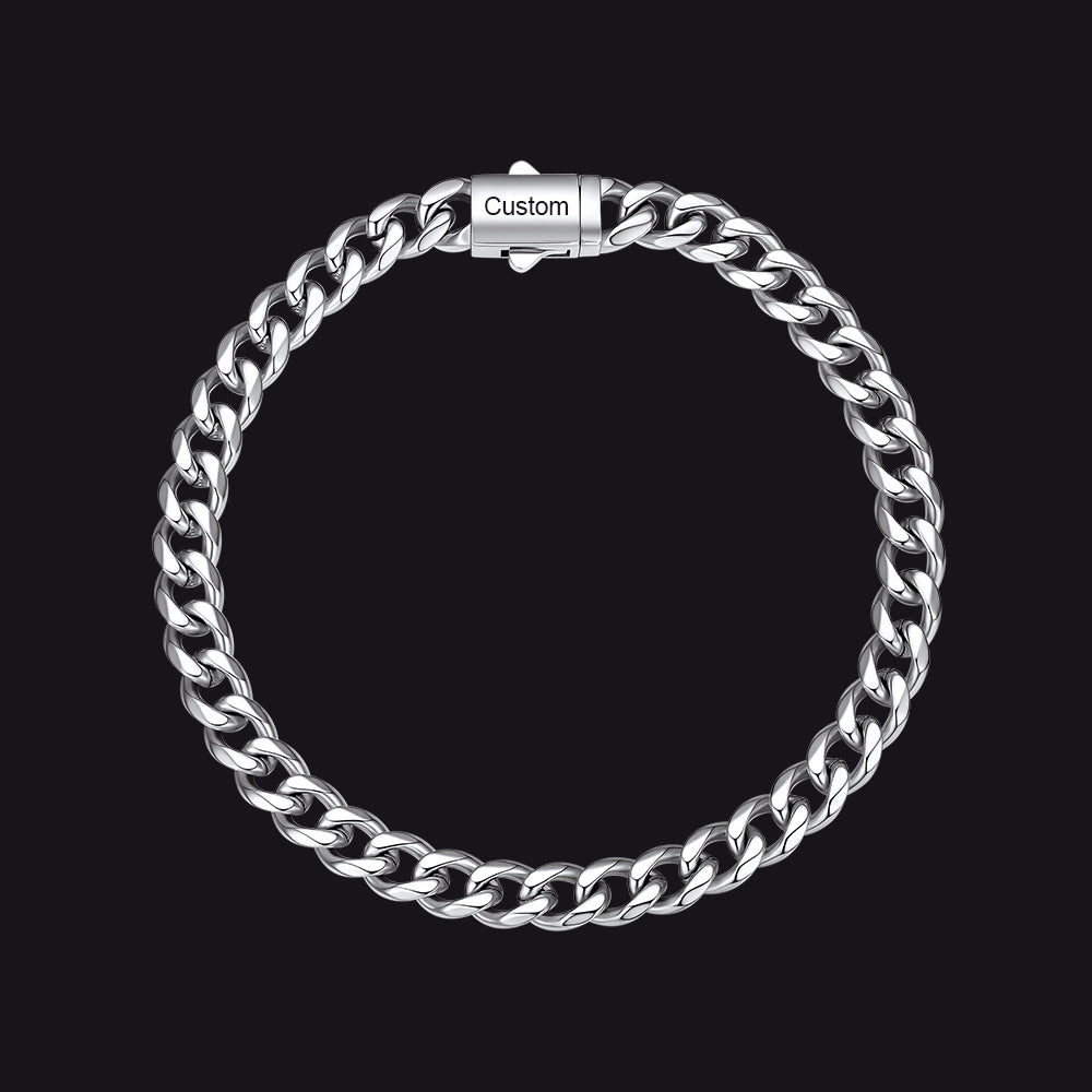Steel / 23cm / 6mm Custom Text Chunky Cuban Link Chain Bracelets Gift For Men