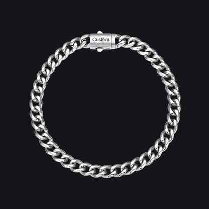 Steel / 23cm / 6mm Custom Text Chunky Cuban Link Chain Bracelets Gift For Men