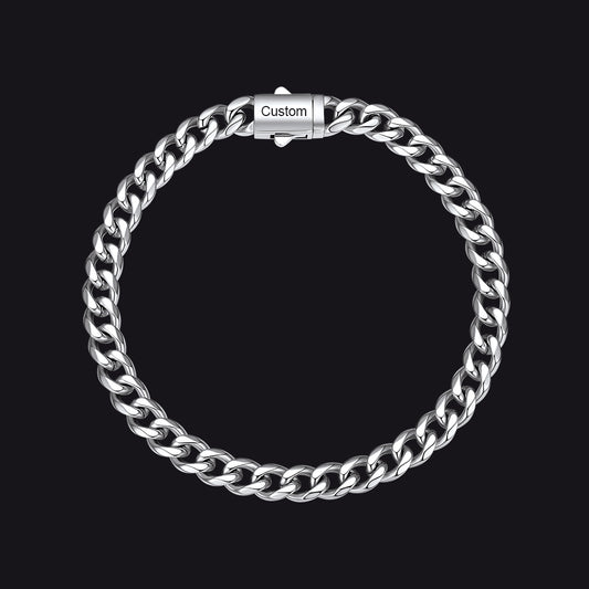 Steel / 23cm / 6mm Custom Text Chunky Cuban Link Chain Bracelets Gift For Menimg