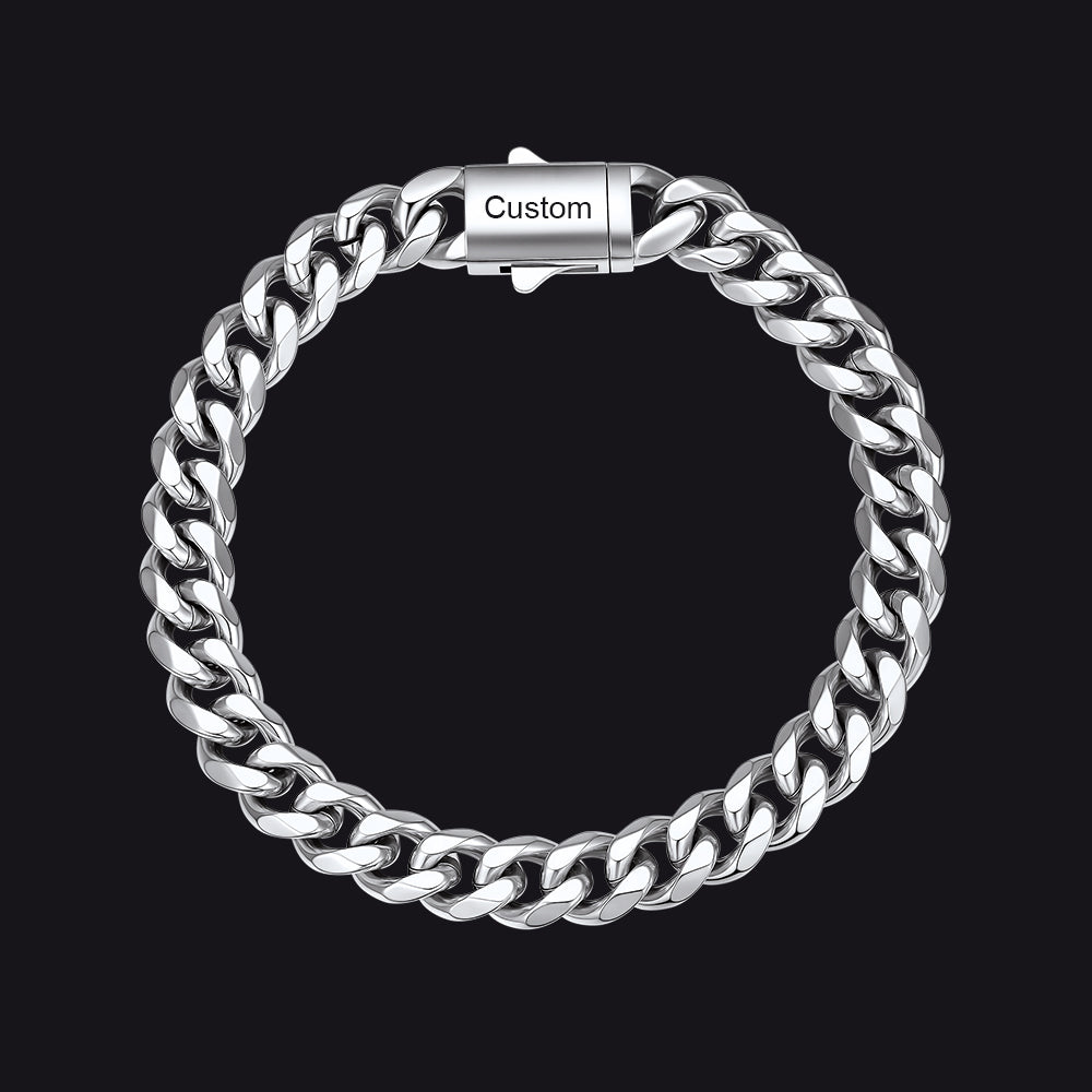 Steel / 23cm / 9mm Custom Text Chunky Cuban Link Chain Bracelets Gift For Men