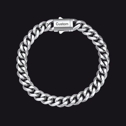 Steel / 23cm / 9mm Custom Text Chunky Cuban Link Chain Bracelets Gift For Men