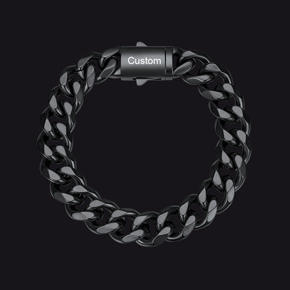 Black / 23cm / 12mm Custom Text Chunky Cuban Link Chain Bracelets Gift For Men