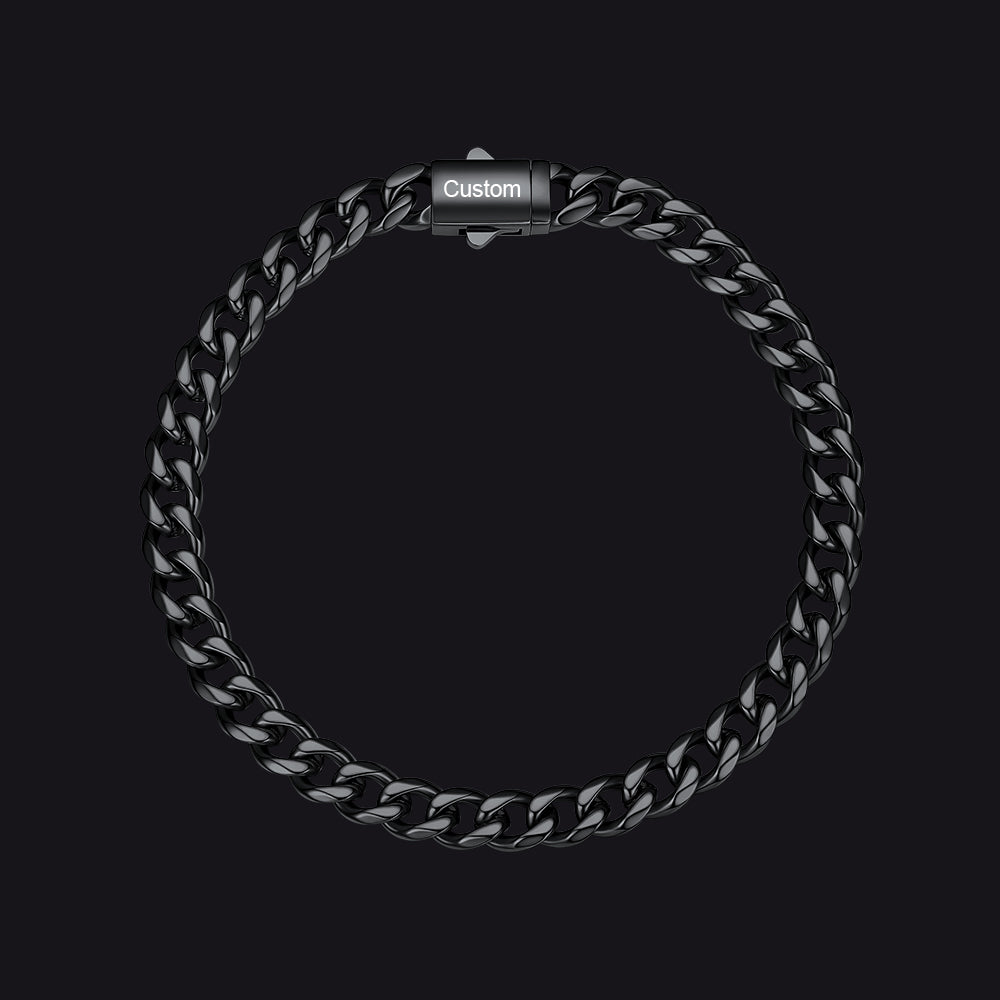 Black / 23cm / 6mm Custom Text Chunky Cuban Link Chain Bracelets Gift For Men