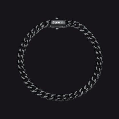 Black / 23cm / 6mm Custom Text Chunky Cuban Link Chain Bracelets Gift For Men