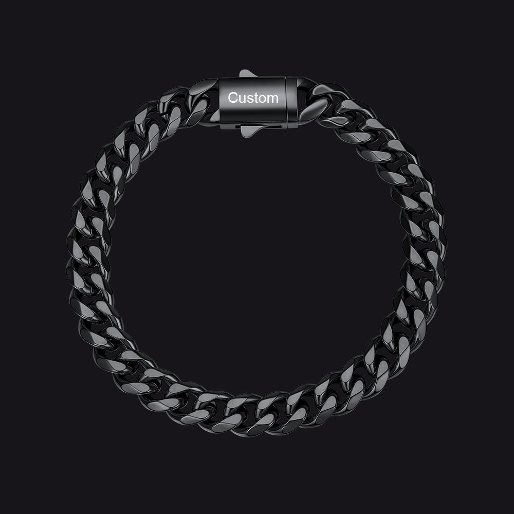 Black / 23cm / 9mm Custom Text Chunky Cuban Link Chain Bracelets Gift For Men