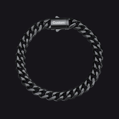 Black / 23cm / 9mm Custom Text Chunky Cuban Link Chain Bracelets Gift For Men