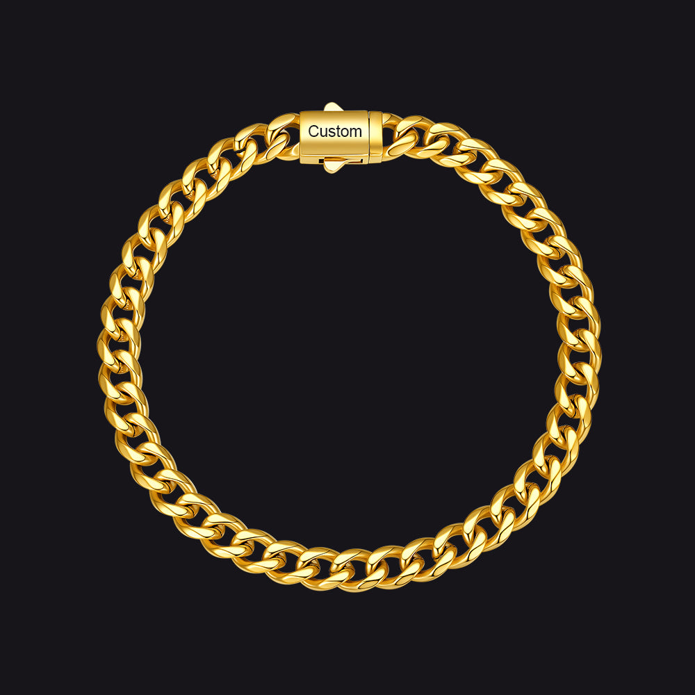 Gold / 23cm / 6mm Custom Text Chunky Cuban Link Chain Bracelets Gift For Men