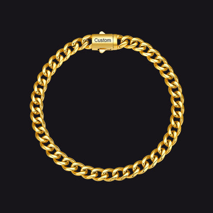 Gold / 23cm / 6mm Custom Text Chunky Cuban Link Chain Bracelets Gift For Men