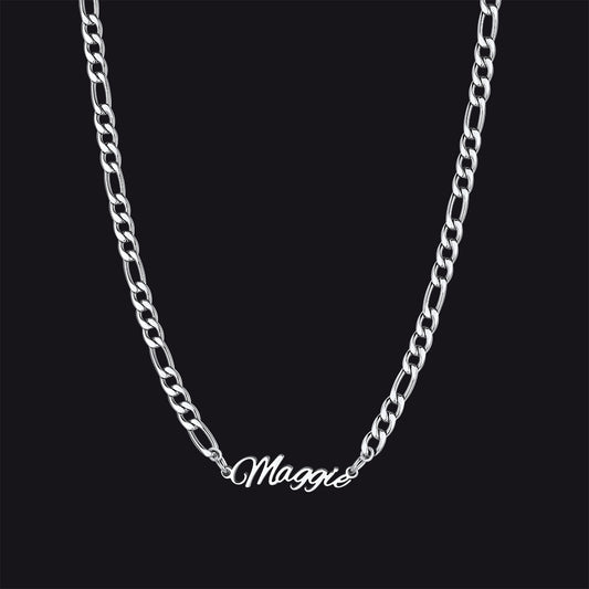 Steel / 1 Name / 24'' Customized Name Necklace with 3MM Width Figaro Chainimg