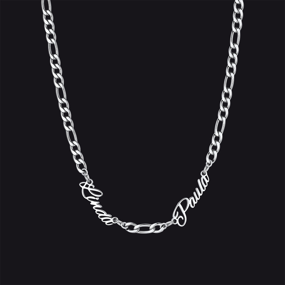 Steel / 2 Names / 24'' Customized Name Necklace with 3MM Width Figaro Chain
