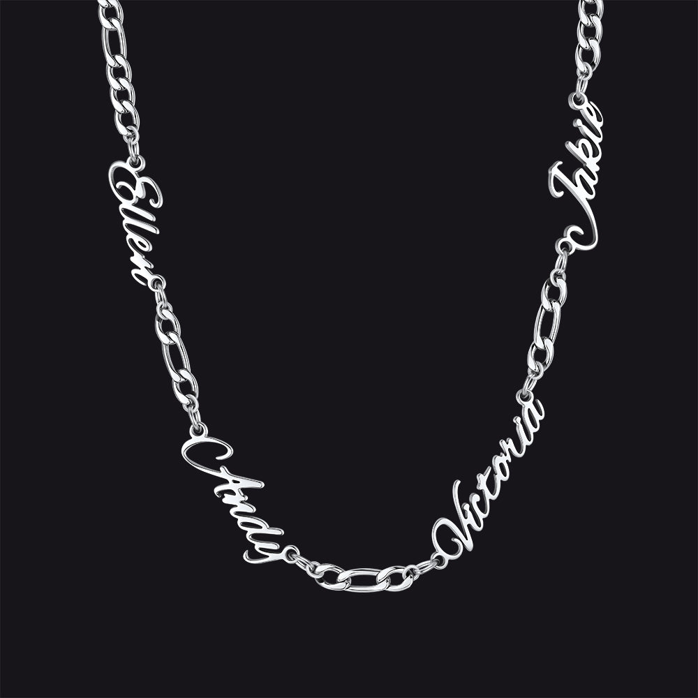 Steel / 4 Names / 24'' Customized Name Necklace with 3MM Width Figaro Chain