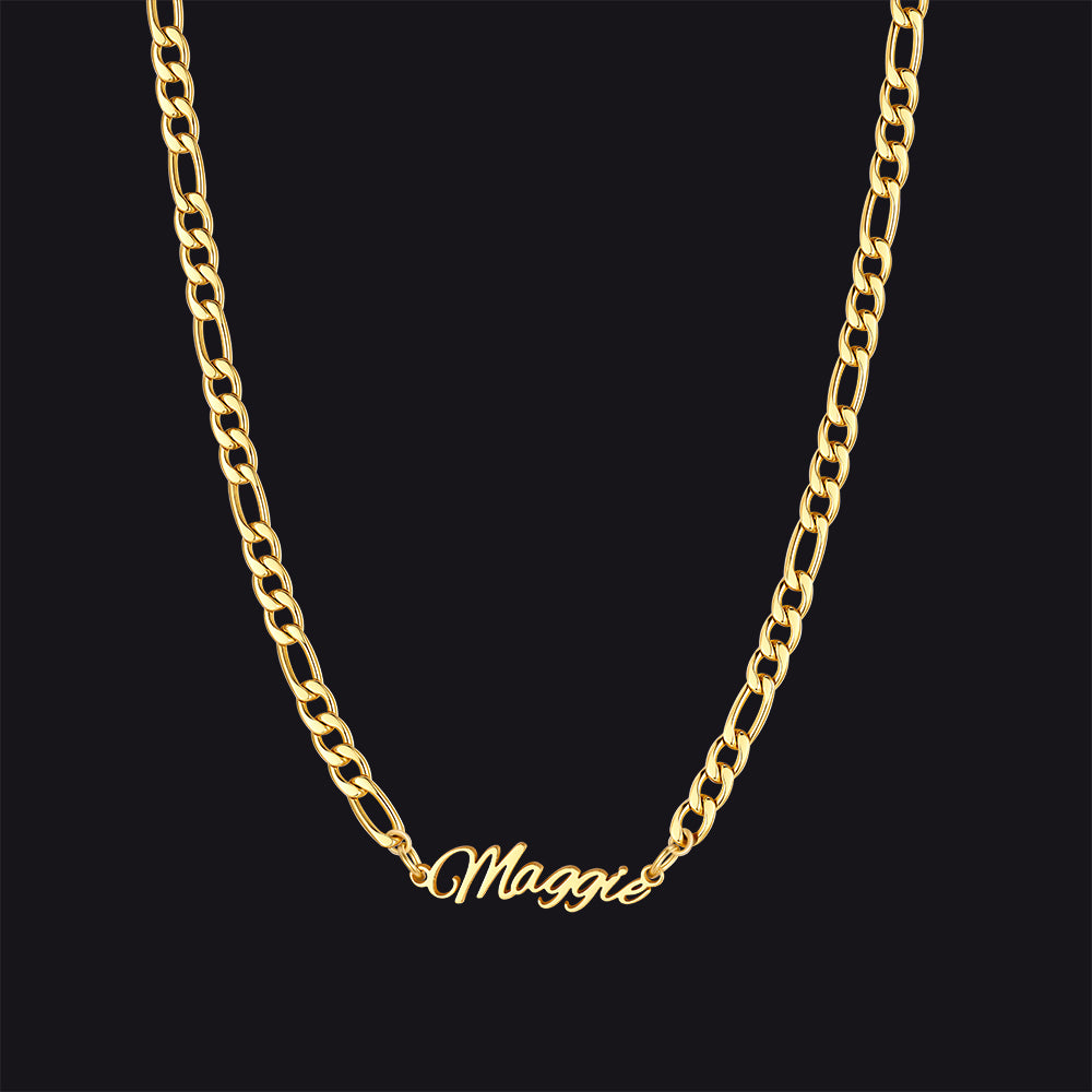 Gold / 1 Name / 24'' Customized Name Necklace with 3MM Width Figaro Chain