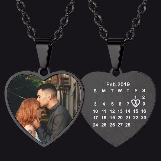 Customized Photo Calendar Heart Shape Dog Tag Necklace